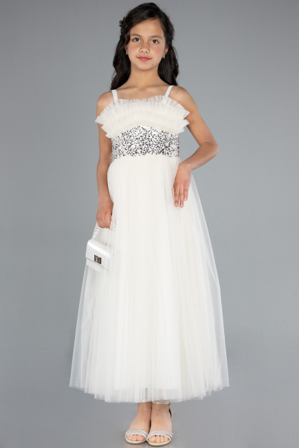 Robe de Soirée Enfants Longue Blanc ABU4830