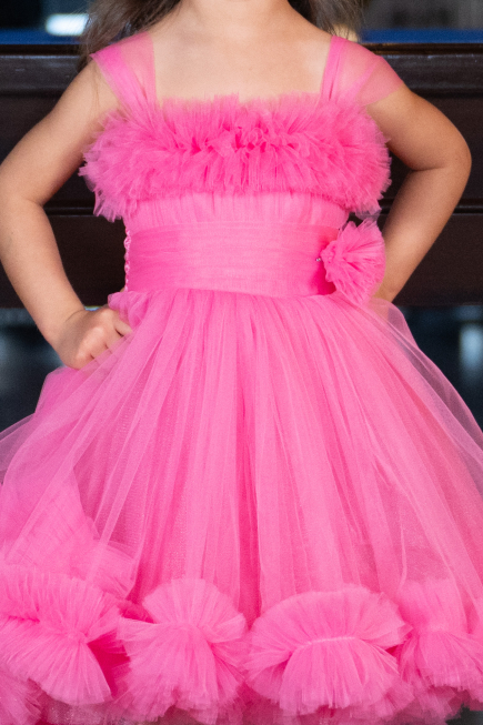 Robe de Soirée Enfants Devant Court Dos Long Rose ABO112