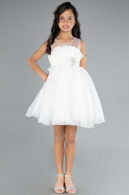Robe de Soirée Enfants Courte Blanc ABK2158