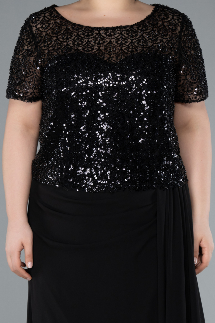 Robe De Soirée Grande Taille Longue Mousseline Noir ABU4806