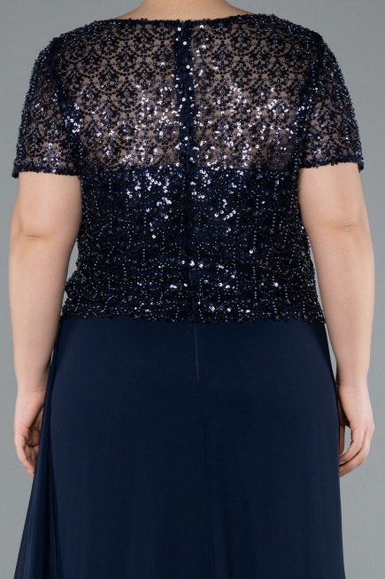 Robe De Soirée Grande Taille Longue Mousseline Bleu Marine ABU4806