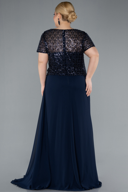 Robe De Soirée Grande Taille Longue Mousseline Bleu Marine ABU4806
