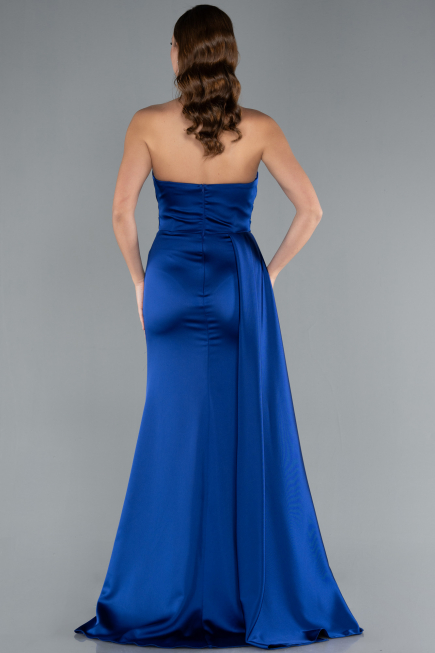 Robe de Soirée Longue Satin Bleu Saxe ABU4841