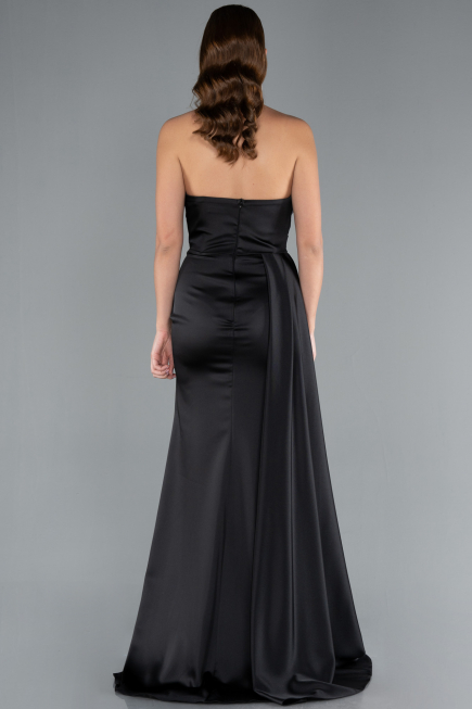 Robe de Soirée Longue Satin Noir ABU4841