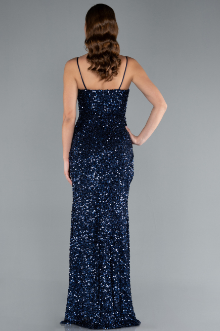 Robe de Soirée Longue Squameuse Bleu Marine ABU4842