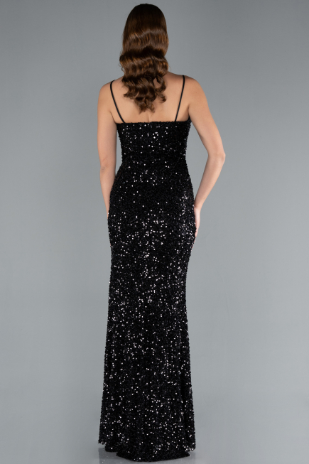 Robe de Soirée Longue Squameuse Noir ABU4842