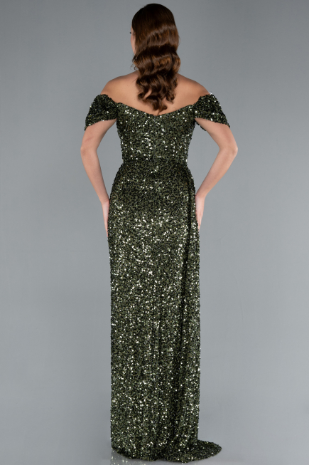 Robe de Soirée Longue Squameuse Kaki ABU4843