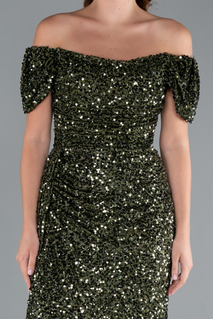 Robe de Soirée Longue Squameuse Kaki ABU4843