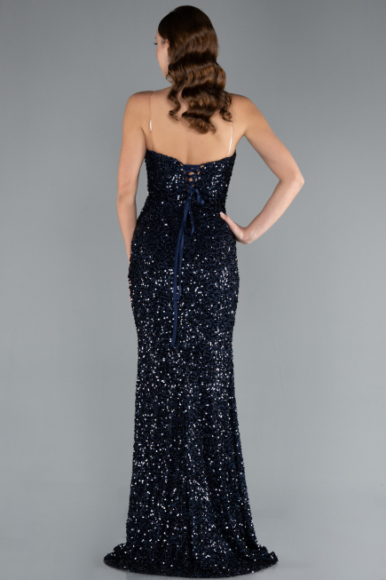 Robe Queue de Poisson Longue Squameuse Bleu Marine ABU4816