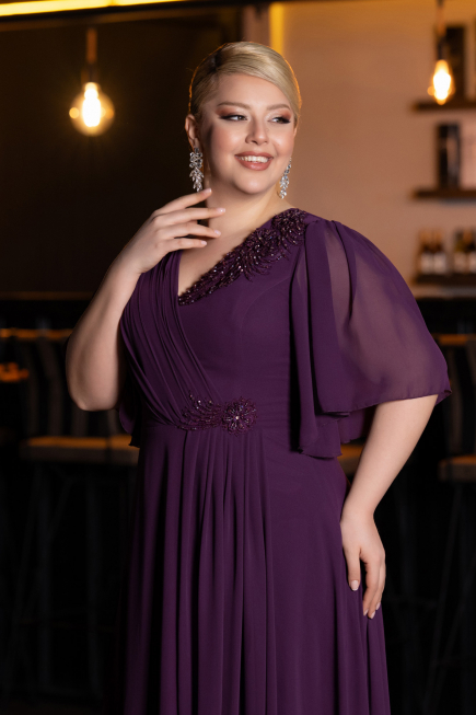 Robe de Soirée Grande Taille Longue Mousseline Violet ABU4794