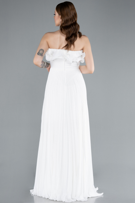 Robe de Soirée Longue Mousseline Blanc ABU4866