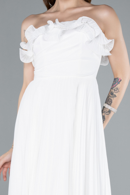 Robe de Soirée Longue Mousseline Blanc ABU4866