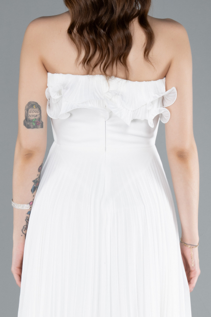 Robe de Soirée Longue Mousseline Blanc ABU4866