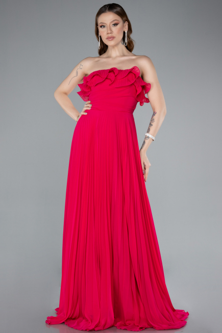 Robe de Soirée Longue Mousseline Fushia ABU4866