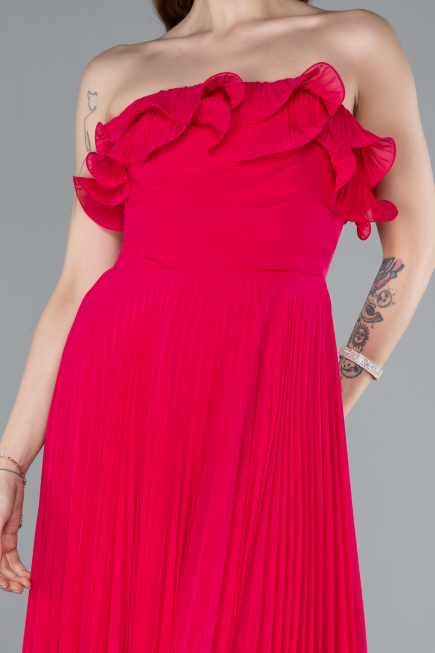 Robe de Soirée Longue Mousseline Fushia ABU4866