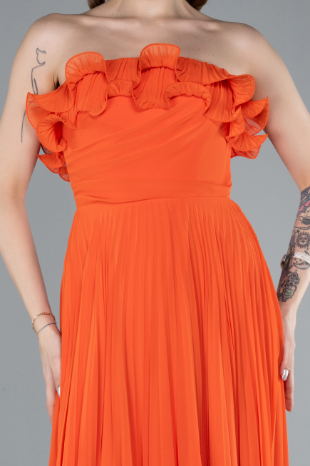 Robe de Soirée Longue Mousseline Orange ABU4866