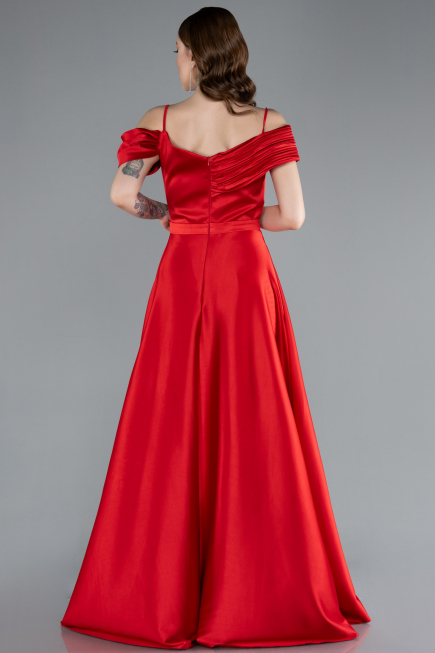 Robe de Soirée Longue Satin Rouge ABU4868