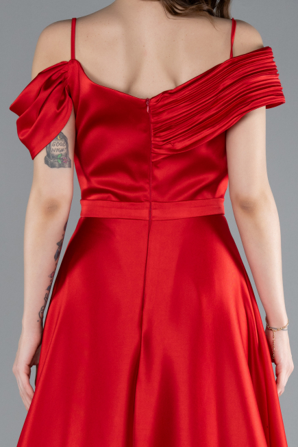 Robe de Soirée Longue Satin Rouge ABU4868