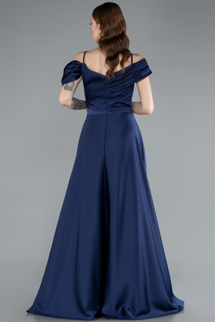 Robe de Soirée Longue Satin Bleu Marine ABU4868
