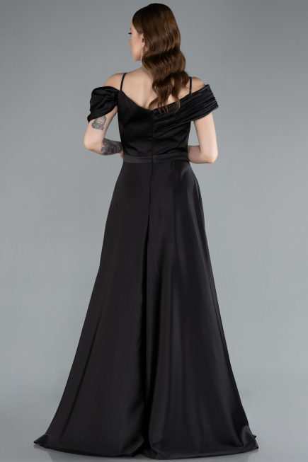 Robe de Soirée Longue Satin Noir ABU4868