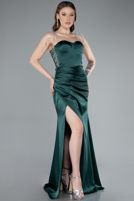 Robe de Soirée Longue Satin Émeraude ABU3198