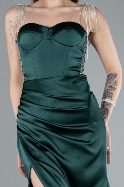Robe de Soirée Longue Satin Émeraude ABU3198