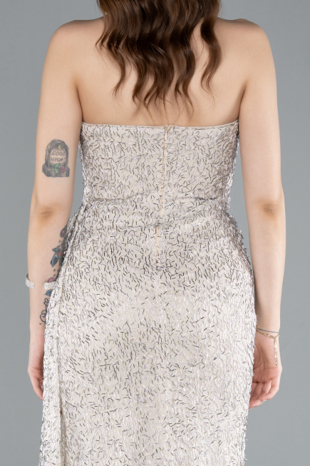 Robe de Soirée Longue Perlé Beige ABU4871