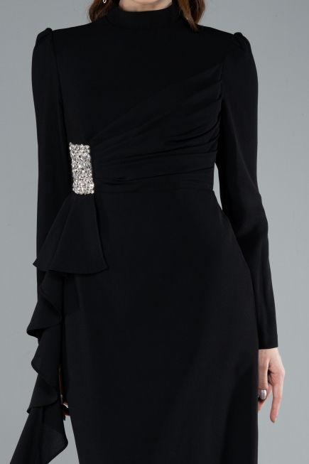 Tenue de Soirée Voilée Longue Mousseline Noir ABU4879
