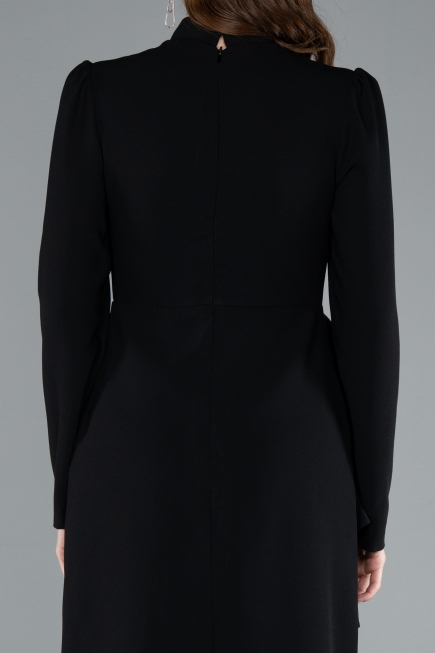 Tenue de Soirée Voilée Longue Mousseline Noir ABU4879