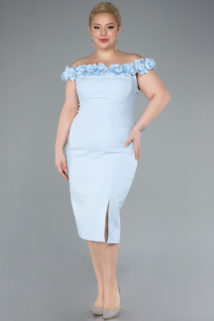 Robe De Fête Grande Taille Midi Bleu clair ABK2318