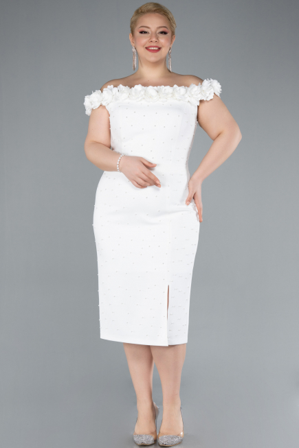 Robe De Fête Grande Taille Midi Blanc ABK2318