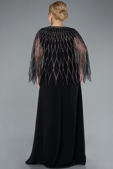 Robe De Soirée Grande Taille Longue Mousseline Noir ABU4888