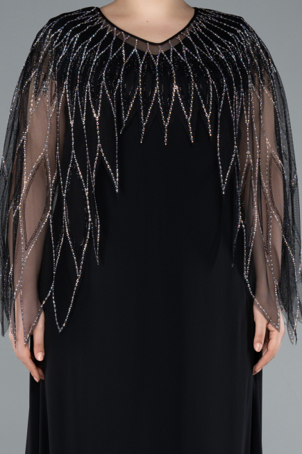 Robe De Soirée Grande Taille Longue Mousseline Noir ABU4888
