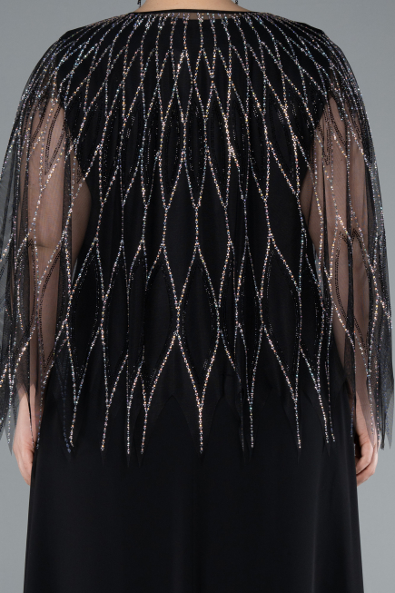 Robe De Soirée Grande Taille Longue Mousseline Noir ABU4888