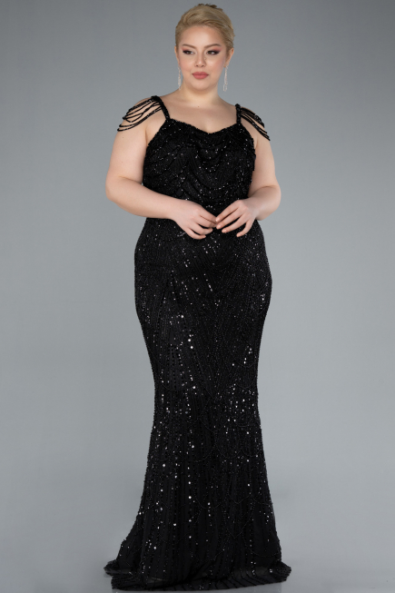 Robe De Fiançailles Grande Taille Longue Noir ABU4890