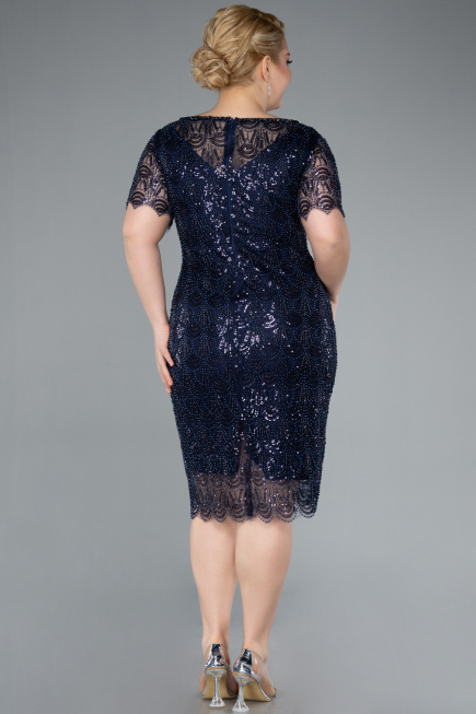 Robe De Invitation Grande Taille Midi Perlé Bleu Marine ABK2330