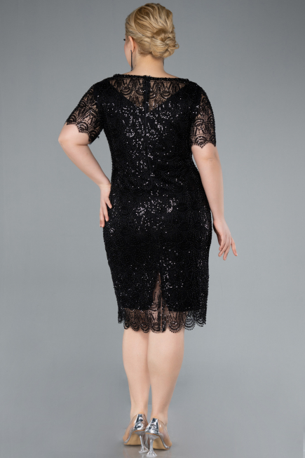 Robe De Invitation Grande Taille Midi Perlé Noir ABK2330