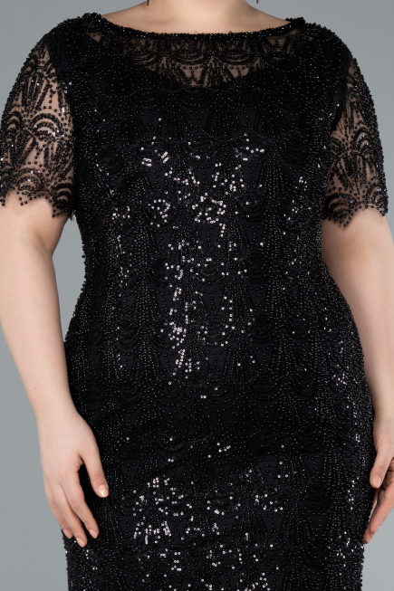 Robe De Invitation Grande Taille Midi Perlé Noir ABK2330