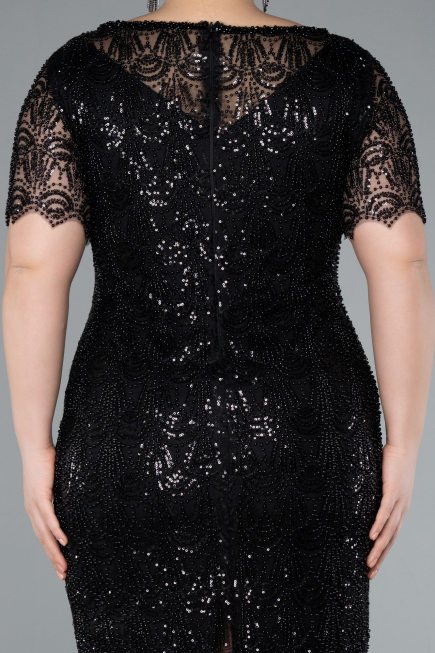 Robe De Invitation Grande Taille Midi Perlé Noir ABK2330