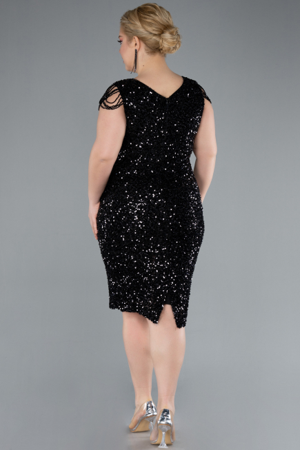Robe de Soirée Grande Taille Midi Squameuse Noir ABK2331
