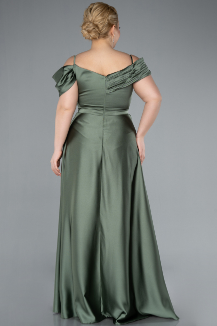 Robe Grande Taille Longue Satin Kaki ABU4869