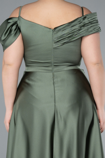Robe Grande Taille Longue Satin Kaki ABU4869