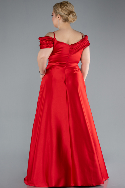 Robe Grande Taille Longue Satin Rouge ABU4869