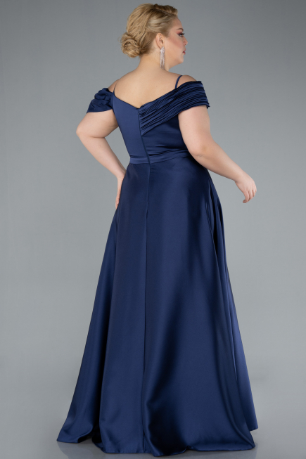 Robe Grande Taille Longue Satin Bleu Marine ABU4869