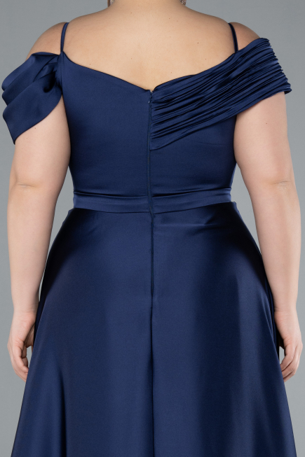 Robe Grande Taille Longue Satin Bleu Marine ABU4869