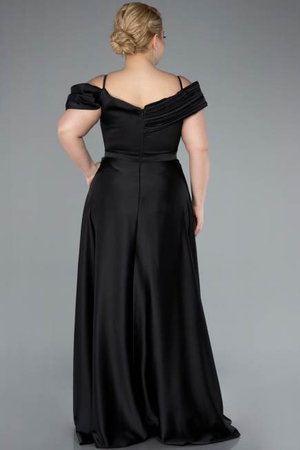Robe Grande Taille Longue Satin Noir ABU4869