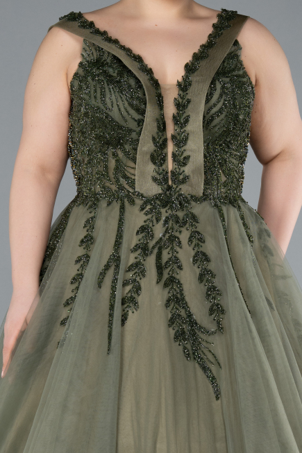 Robes De Soirée Grande Taille Longue Kaki ABU4456