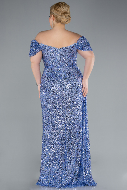 Robe De Soirée Grande Taille Longue Squameuse Indigo ABU4863