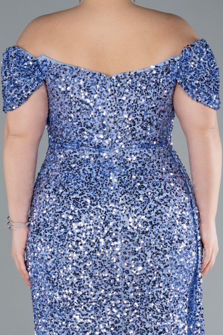 Robe De Soirée Grande Taille Longue Squameuse Indigo ABU4863