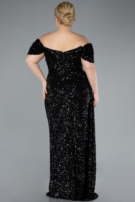 Robe De Soirée Grande Taille Longue Squameuse Noir ABU4863